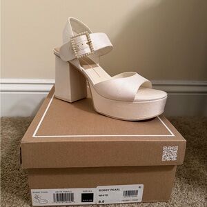 Dolce Vita White Pearl-Embellished Platform Heel